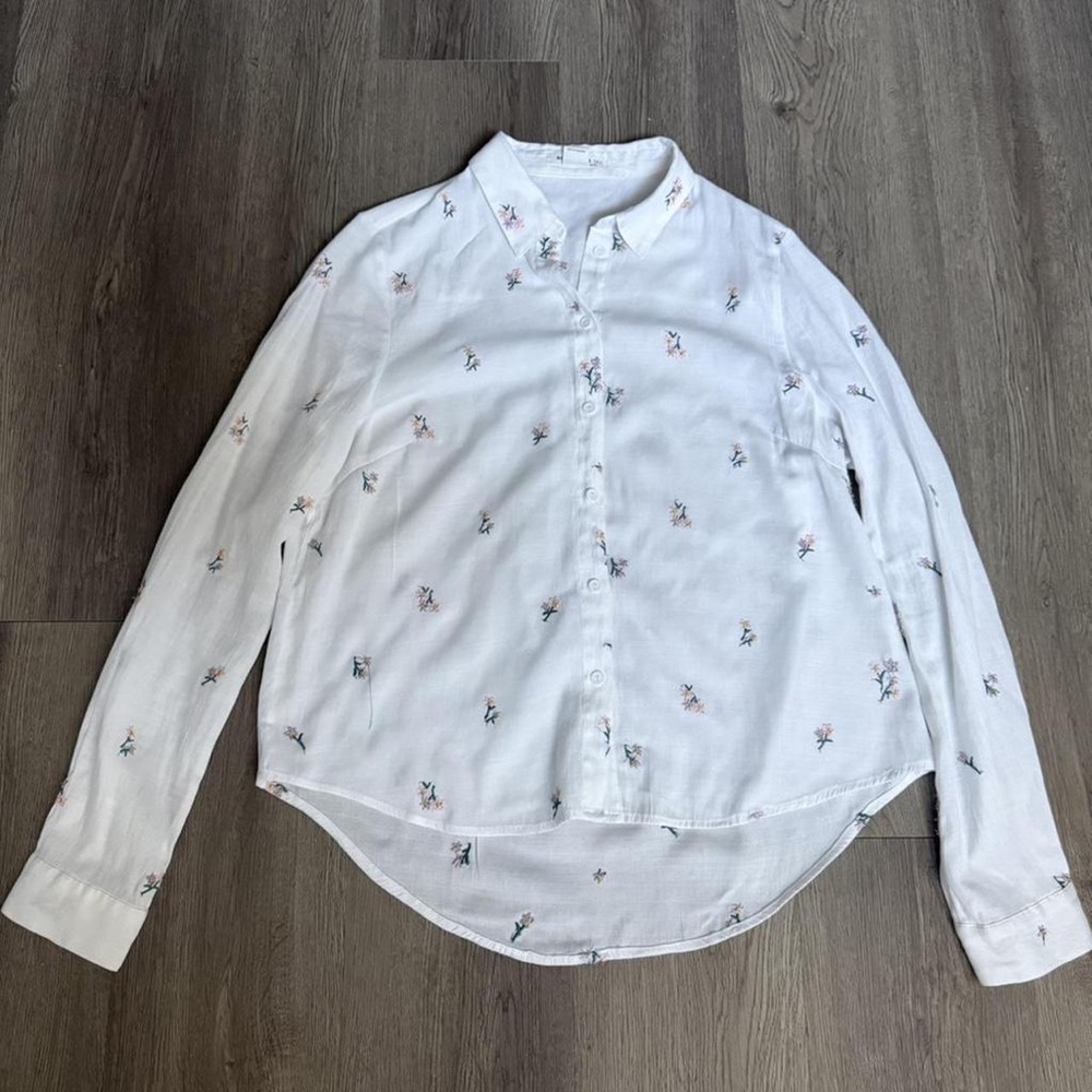 Glamorous White Button Down with Floral Design